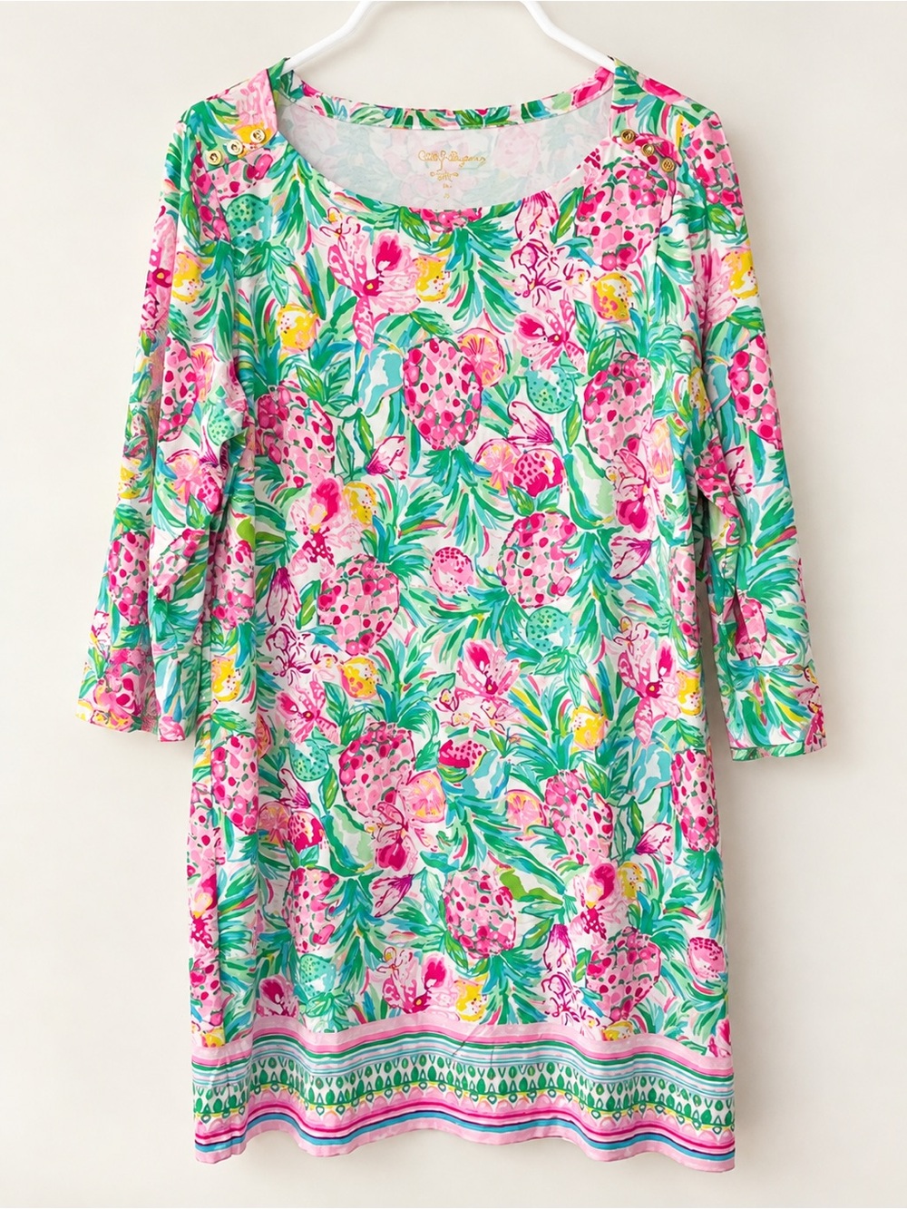 Lilly Pulitzer Tropical Pink & Green Floral Scoop-Neck Dress